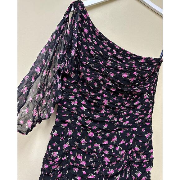 Shoshanna Black and Pink One-Shoulder Maxi Dress - Picture 6 of 13